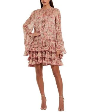 Mac Duggal Flare Long Sleeve Ruffle Viscose Mini Dress - Red