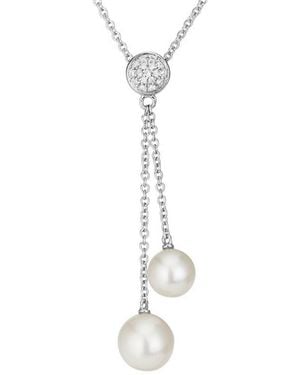 Pearls 14K Diamond 0.05 Ct. & 6.5Mm Freshwater Cultured Pearl Necklace - White