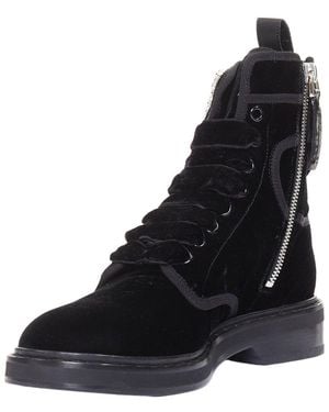 Roger Vivier Velvet Viv Rangers Crystal Buckle Combat Boot (Authentic Pre-Loved) - Black