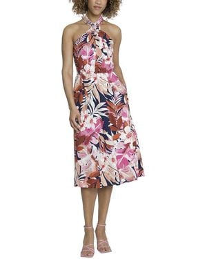 Maggy London Linen-blend Midi Dress - Red