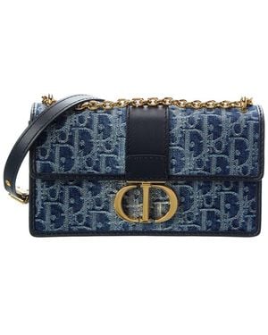 Dior 30 Montaigne Small Denim & Leather Shoulder Bag - Blue
