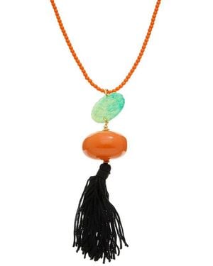 Kenneth Jay Lane Plated Pearl Tassel Necklace - White