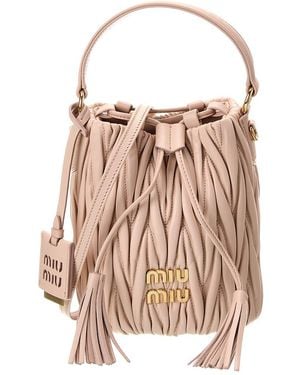 Miu Miu Logo Matelasse Leather Bucket Bag - Pink