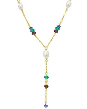 Rina Limor 3.61 Ct. Tw. Sapphire, Garnet, Onyx & 4-6.5 Mm Pearl Bead Necklace - Metallic