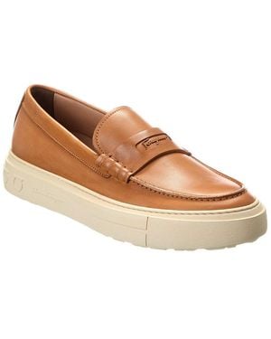 Ferragamo Melville Saddle Soft X Walki Leather Trainer - Brown