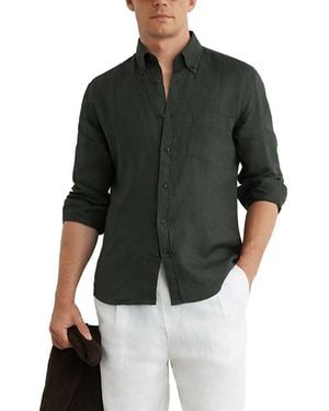Reiss Queens Button Down Linen Casual Shirt - Black