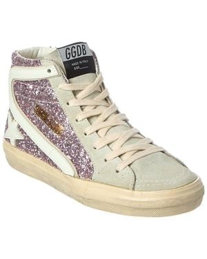 Golden Goose Slide Glitter & Suede Sneaker - Natural