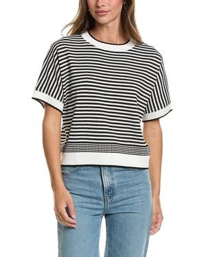 Adrianna Papell Scalloped Crewneck Textured Stripe Jumper - Blue