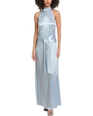 Toccin Jocelyn Tie- Front Silky Satin Maxi Dress - Blue