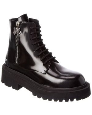 Palm Angels Ankle Leather Combat Boot - Black