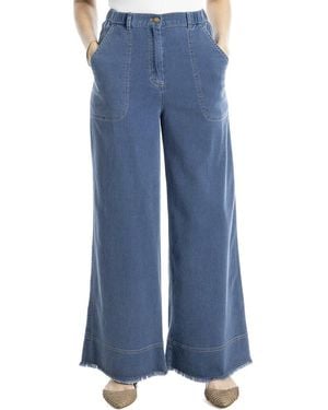 Max Studio Elastic Waist Wide Leg Pant With Pockets - Blue