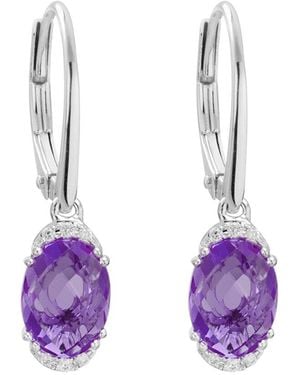 Diamond Select Cuts 14k Diamond .05 Ct. & 1.91 Ct. Amethyst Earrings - Purple