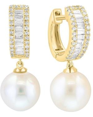 Effy Fine Jewelry 14K 0.54 Ct. Tw. Diamond & 9Mm Pearl Earrings - Metallic