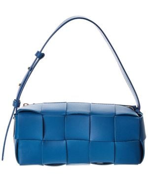 Bottega Veneta Brick Cassette Small Maxi Intrecciato Leather Shoulder Bag - Blue