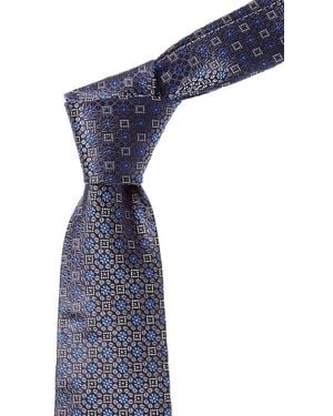Canali Floral Squares Silk Tie - Blue
