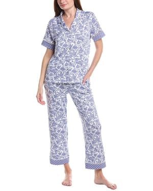 Vera Bradley 2Pc Notch Collar Top & Pant Pajama Set - Blue