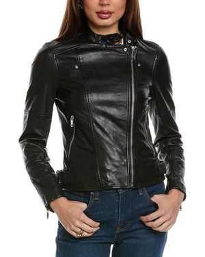 Reiss Tallis Leather Biker Jacket - Black