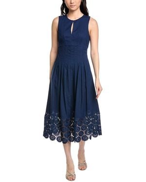Sam Edelman Pintuck Linen-Blend A-Line Dress - Blue