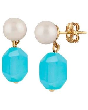 Liv Oliver 18k Plated 10.75 Ct. Tw. Chlacedony & 45418mm Pearl Geometric Earrings - Blue