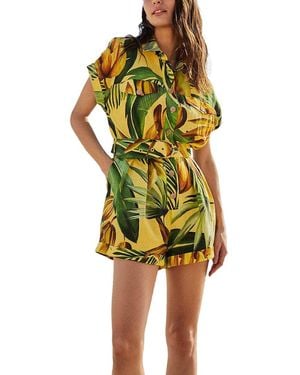 FARM Rio Linen-Blend Romper - Yellow