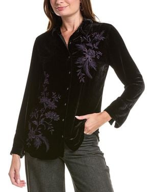 Johnny Was Velvet Vintage Button-Down Silk-Blend Shirt - Black