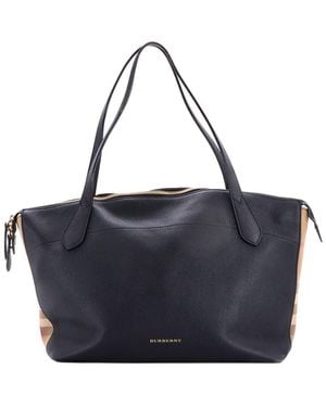 Burberry Leather & House Check Canvas Welburn Tote Medium (Authentic Pre-Loved) - Blue
