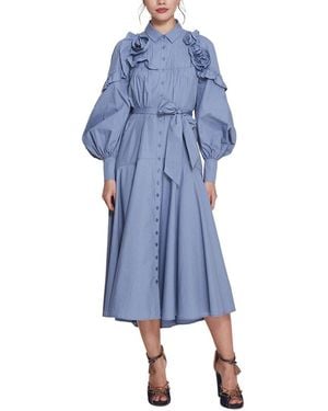 Marchesa Rosette Ruffle Midi Dress - Blue