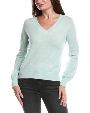 Forte Gathered Sleeve V-Neck Cashmere Jumper - Green