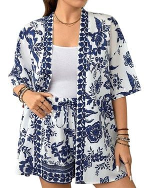 Lily Kim 2Pc Cardigan & Short Set - Blue