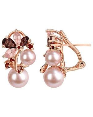 Rina Limor Rose-Plated 2.58 Ct. Tw. Gemstone & 6-8.5Mm Pearl Earrings - Pink