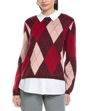 Cece Argyle Twofer Wool-Blend Jumper - Red