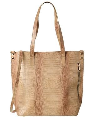 Italian Leather Croc-Embossed Shoulder Bag - Natural