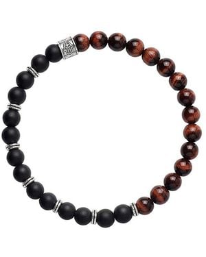Karma and Luck Sterling Tiger Eye/ Matte Onyx Stretch Bracelet - Metallic