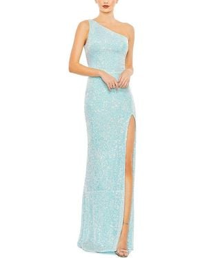 Mac Duggal Sequined One Shoulder Column Gown - Blue