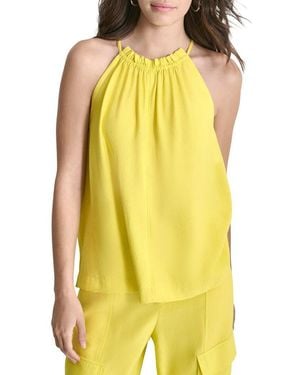 DKNY Halter Crinkle Blouse - Yellow