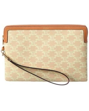 Celine Logo Triomphe Small Canvas Pouch - Natural