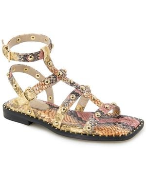 Kenneth Cole Ruby Snakeskin-Embossed Leather-Embossed Sandal - Metallic