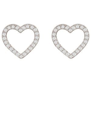 Suzy Levian 14K 0.10 Ct. Tw. Diamond Open Heart Studs - Metallic
