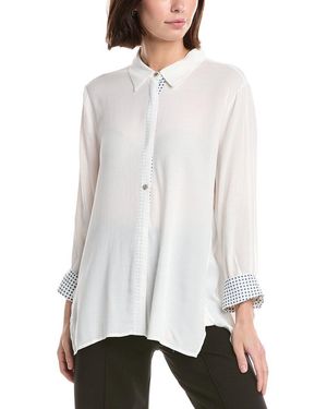 Lemon Grass 3/4-Sleeve Button Down Blouse - White
