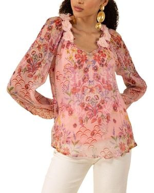 Hale Bob Monica Long Sleeve Silk Blouse - Red