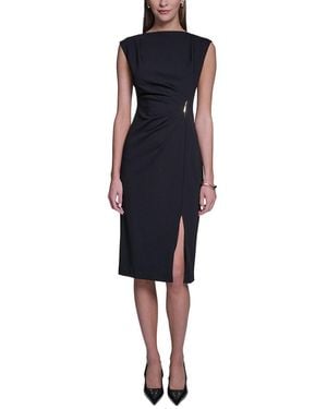 Halston Sleeveless Bodycon Midi Dress With Hardware - Blue