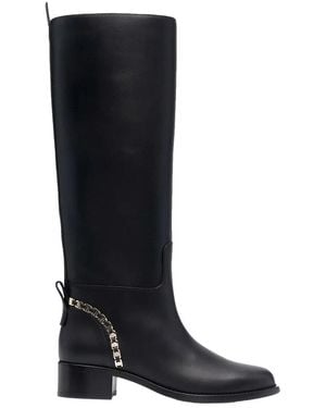 Ferragamo Vara Chain Leather Knee-High Boot - Black