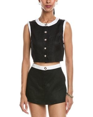 REVERIEE Linen Halter Neck Top - Black