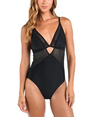 L'Agence Lilou Shine Plunge One-Piece - Black