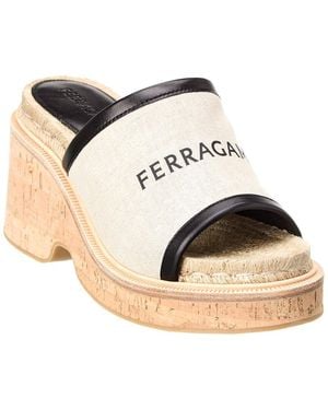 Ferragamo Sole Canvas & Leather Platform Sandals - Natural