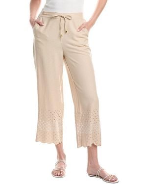 Ellen Tracy Pull On Cropped Linen-Blend Pant - Natural