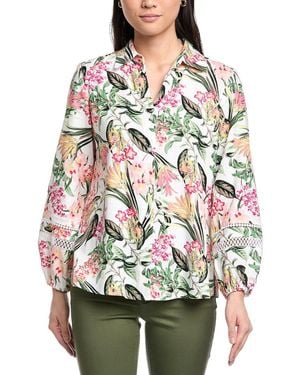 Jones New York Y-Neck Linen-Blend Top - Red