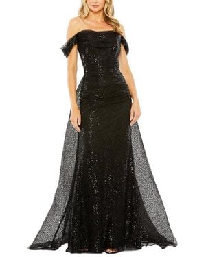 Mac Duggal Off The Shoulder Sequin Panel Train Dress - Black