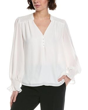 Cece Half Placket Smocked Top - White