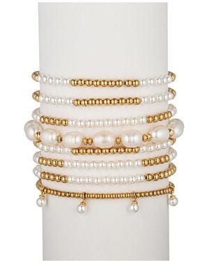 Eye Candy LA Pearl Katrina 8Pc Beaded Ball Bracelet Set - White